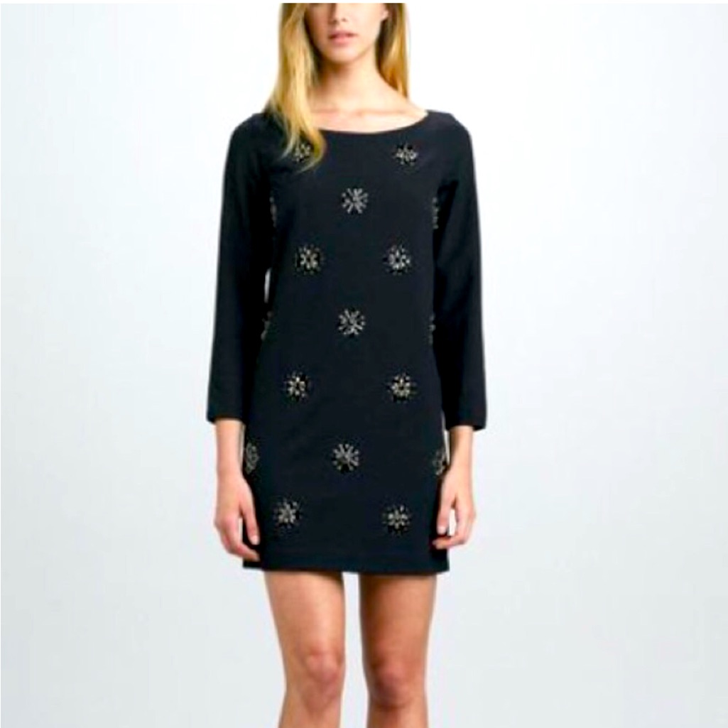 Shoshanna Embellished 3/4 Sleeve Shift Dress